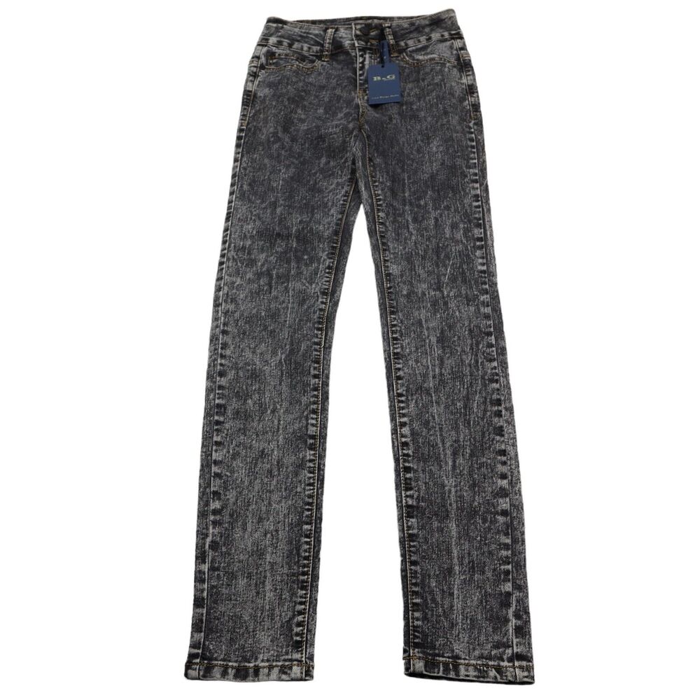 B and G Pants Womens 3 Black High Rise Flat Front Button Zip Skinny Denim Jeans